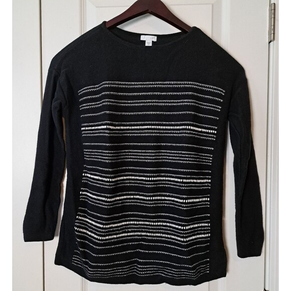 J. Jill Women's Knit Sweater Tunic Size XS Black Striped Embroidered Modern - Picture 1 of 10